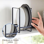 4 Pack Kitchen Plate Holder Organizer for Cabinet Space Saver, Kitchen Dish Storage Drying Racks, Metal Upright Dish Stand for Counter Cupboard (Black)