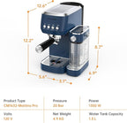 MAttinata Cappuccino Machine 20 Bar, Professional Espresso Machines for Home and Office with Automatic Milk Frothering System, Barista Compact Latte Maker for Coffee Lovers, Stainless Steel-Blue