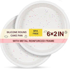 SJ 6 Inch Silicone Round Cake Pan with Metal Reinforced Frame Set of 2, Nonstick Silicone Cake Mold for Baking Suitable for Making Layers, Cheese & Chocolate Cakes