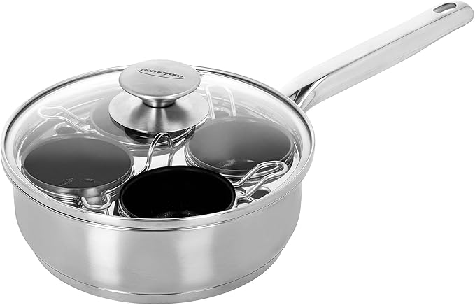 Demeyere Resto 18/10 Stainless Steel Stovetop Egg Poacher Set, 4 Removable Cups, Induction Compatible, Dishwasher Safe (Ceramic, Stainless)