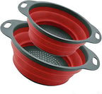 Collapsible Colander Set of 2, Folding Kitchen Strainers with Handles, Space-Saving Over-the-Sink Drainers for Pasta, Veggies & Fruit, BPA-Free, Dishwasher Safe, RV & Camping (Red)