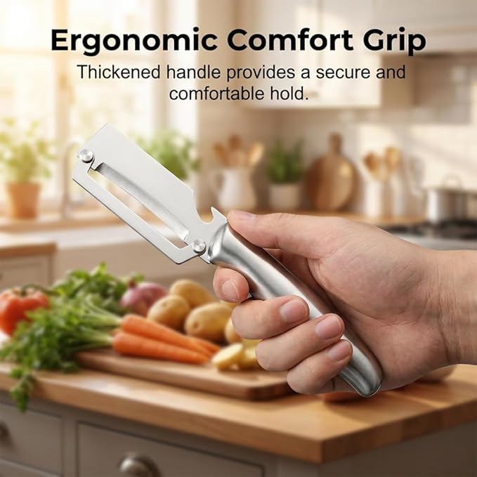 Multi-Functional Vegetable Peeler for Kitchen, 2026 New Vegetable Peeler with Wooden Handle and Bottle Opener, 2 in 1 Stainless Steel Kitchen Tool for Fruit Apple Potato Pumpkin Slicer (A+B, 2PCS)