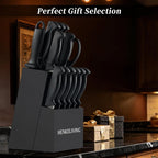 Knife Set, 14-Piece Kitchen Knives Set with Block, German High Carbon Stainless Steel, Ergonomic Non-Slip Handles, BlackSilver