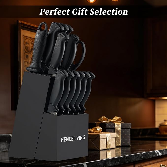 Knife Set, 14-Piece Kitchen Knives Set with Block, German High Carbon Stainless Steel, Ergonomic Non-Slip Handles, BlackSilver