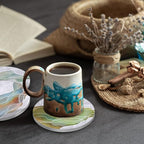 UMIRRO Ceramic Stone Coasters for Drinks Absorbent with Holder | Agate Style Coasters Set with White Marble Texture Background | Cool Cup Mat with Geode Pattern | Unique Fancy Tabletop Protection Mat