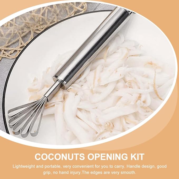 NUOBESTY Coconut Shell Opener Set 4pcs Stainless Steel Household Coconut Scraper Shredder with Drill Tool for Home Kitchen Cooking