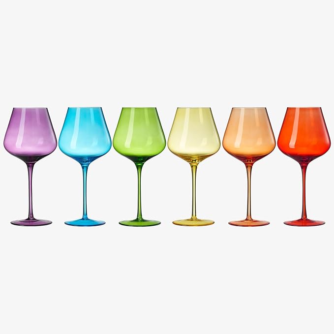 Pride LGBTQIA+ Colored Wine Glass Set | 20oz | Gay Rainbow Set of 6 Love is Love, Gift for Her, Him, They, Special Celebrations Drinkware Unique Style Stemmed Elegant Bright Glassware Pride Month Gift