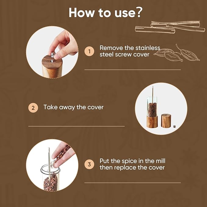 Acrylic Salt and Pepper Grinder Set with Wooden Tray – 8 Inch Manual Pepper Mill & Salt Shaker, Adjustable Ceramic Core, Vintage Gold & Wood Finish, 2-Pack for Kitchen, BBQ, Home Gift