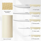 Knife Set, 6-Piece Kitchen Knife Set, German High Carbon Stainless Steel, Durable & Easy Clean Knife Block, Cream
