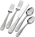 Pfaltzgraff Garland Frost Silverware Set 53-Piece, 18/0 Stainless Steel Flatware Set Service for 8 with Hostess Serving Utensils, Dishwasher Safe Cutlery Set