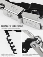 CORKAS Wine Key - Professional Handcrafted Heavy Duty Waiter Corkscrew, Compact Wine Opener with Double Hinged, Foil Cutter and Bottle Opener, Gifts for Servers, Sommelier, Bartenders - Black