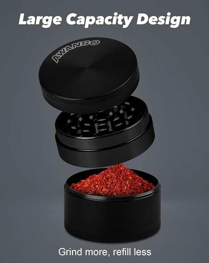 2" Grinder, Screen-Free, 3-Piece 4-Part Design, Zinc Alloy Grinder for Kitchen Spice, Black