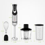 Bonsenkitchen 4-in-1 Immersion Blender Handheld with Food Processor, 12 Speeds Hand Blender with Turbo Mode, Stainless Steel Blade, Egg Whisk, Beaker & Chopper Bowl, Stick Mixer for Smoothie, Puree