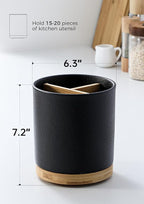 LoeJan 3 Compartment Utensil Holder, Extra Large Utensil Crock, Stable Ceramic Utensil Organizer, Cooking Tool Organizer Set for Kitchen Counter Farmhouse Decor,Textured Black