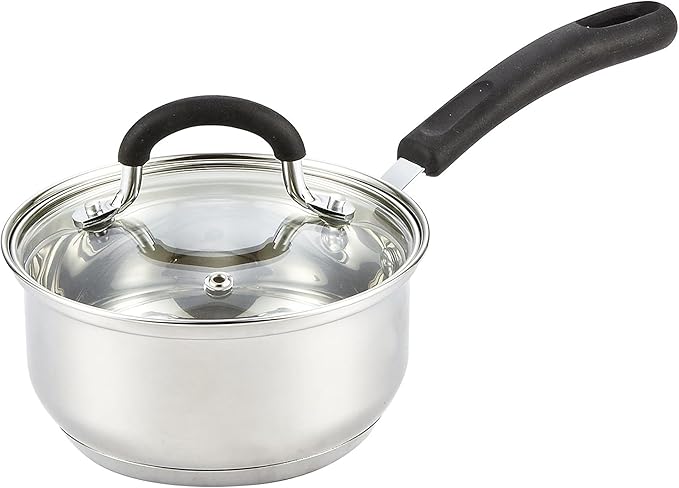 Cook N Home 1 Quart Stainless Steel Saucepan with Lid, Induction Compatible Milk Pot, Stay-Cool Silicone Handle, Mirror Polished 18/10 Cookware, Dishwasher & Oven Safe, Silver