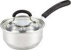 Cook N Home 1 Quart Stainless Steel Saucepan with Lid, Induction Compatible Milk Pot, Stay-Cool Silicone Handle, Mirror Polished 18/10 Cookware, Dishwasher & Oven Safe, Silver