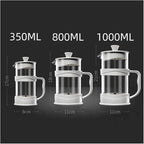 Transparent Glass French Press Pot Heat-resistant Coffee Teapot Filter Cup Hand Punch Cold Brew Pot Household Office Coffee Cups(1pcs1L)