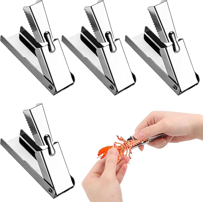 4pcs Crayfish Peeler Tool, Stainless Steel Crawfish Sheller Device Quick Shrimp Tails Remover Tool Practical Gadget Accessories for Kitchen Restaurant Outdoor Events (Silver)