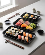DELLING Large Serving Platter Set of 3, 16/14/12 Inch Porcelain Serving Trays for Party - Black Ceramic Rectangular Platters for Entertaining,Platter for Thanksgiving Christmas, Dishwasher Oven Safe