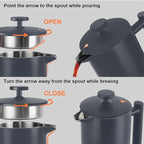 Secura French Press Coffee Maker, 304 Grade Stainless Steel Insulated Coffee Press with 2 Extra Screens, 34oz (1 Litre), Grey