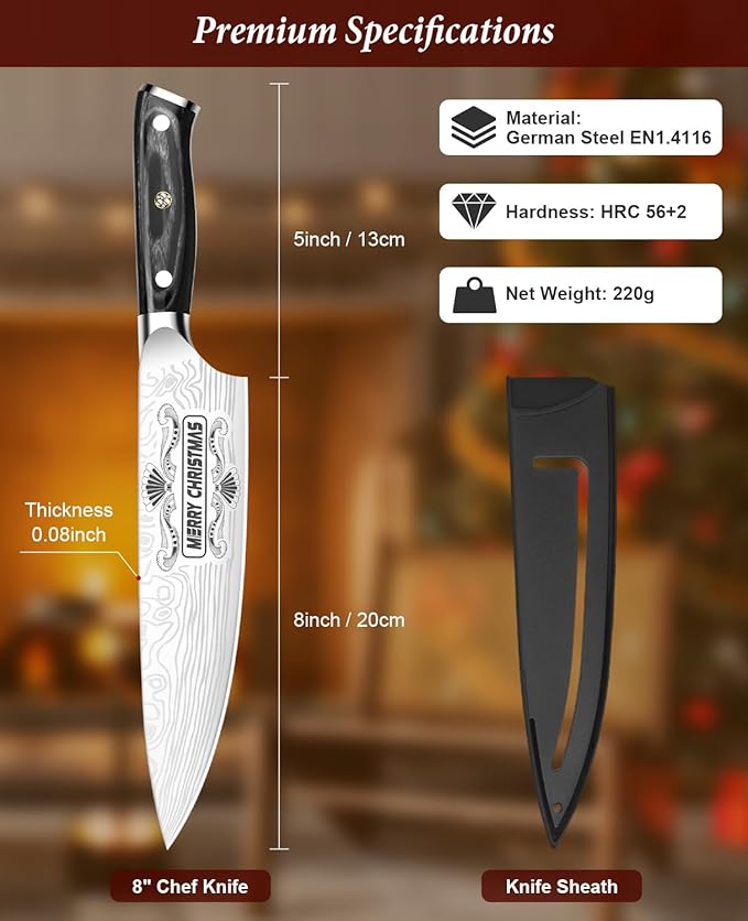 MOSFiATA Gifts for Him Her Men Women Husband, Christmas Xmas Stocking Stuffers, Birthday Gifts ideas for Him Her, 8 inch Pro German Chef Knife, Kitchen Knife Gift Set