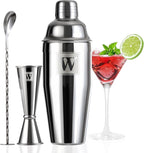 24oz Cocktail Shaker Set with 1 oz 2oz Jigger - Monogramm Initials Martini Shaker Set - 304 Stainless Steel Bar Shaker for Margarita,Mojito-Personalized Gift for Friend,Husband-W