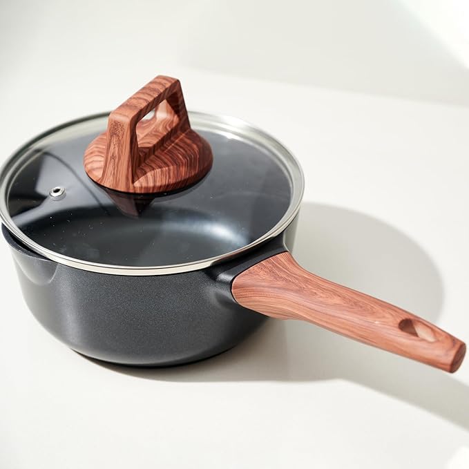 3-Piece Granite Non-Stick Cookware Set - 9.5" Frying Pan, Skillet, 7" Sauce Pot with Lid - PFOA Free