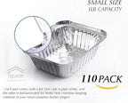 110 Pack - 1LB Small Foil Pans with Lids - Aluminum To Go Food Containers with Lids - 1lb Mini Aluminum Pans - Freezer Safe Foil Take out Trays - Heat proof Meal Prep Containers