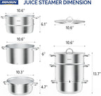 ROVSUN 8.5 Quart Juice Steamer Stainless Steel, Extractor Fruit Vegetables Juicer Steamer Pot, w/Tempered Glass Lid Clamp, Loop Handles, Ideal for Making Juice, Jelly, Pasta
