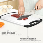 Plastic Cutting Board, 3 Pieces Dishwasher Safe Cutting Boards with Juice Grooves, Easy Grip Handle, Non-Slip, with Grinding Area for Grinding Garlic and Ginger（White）