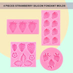 4 Pcs Strawberry Baking Mold Fruit Silicone Fondant Mold Strawberry Leaf Flower Chocolate Molds DIY Cupcake Molds for Candy Jelly Clay Ice Cream Soap Cake Topper Decoration