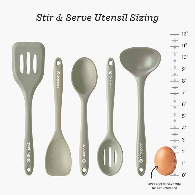 Starpack 'Stir & Serve' Silicone Cooking Utensils Set (5 Pcs) - 10.5" - Kitchen Utensil Set Heat Resistant to 600°F - Kitchen Utensils for Nonstick Cookware - Silicone Utensil Set for Mixing & Cooking