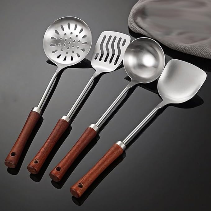 Kitchen Utensils Set，Cooking Utensils Spoons for Cooking Spatulas Stainless Steel Cooking Utensils 4 Pieces Sets Gadgets Kitchen Tools Spatulas Spoons