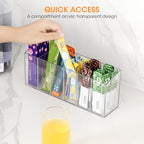 AIEVE Drink Packet Organizer, Water Drink Packet Holder with Removable Divider, Water Flavor Packet Organization Container for Kitchen Organizers and Storage (6 Compartments)