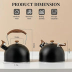 Tea Kettle for Stove Top, 2.5 Quart Whistling Tea Kettle, Food Grade Stainless Steel Tea Pot Stovetop with Wood Pattern Folding Handle for All Stovetops (Matte Black)