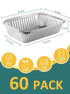 NEEBAKE 60 Pack 8x6 Disposable Aluminum Pans Aluminum-Foil-Pans-Tin-Foil-Baking-Pans-Tin-Trays-Food-Containers-for-Meal-Prep-Cooking-Roasting-Heating
