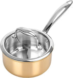 Macevia Sauce Pan with Glass Lid, 18/10 Stainless Steel Pot with Stay-Cool Handle, For All Stoves Multipurpose Use for Home Kitchen or Restaurant (1 Quart)- Rose Gold