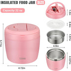 wiwens Thermo Food Jar for Hot Food Adults 32OZ Soup Thermo Lunch Containers Wide Mouth Vacuum Insulated Stainless Steel Leakproof Bento Box with Spoon (Pink2)