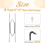 Bilillo 4 Pack Plate Hangers for The Wall, Suitable for 9''-11'' Decorative Plate,Invisible Heavy Duty Wire Plate Holder with Wall Hooks, Plate Hangers for Displaying Plates, Platter, Dish (Black)