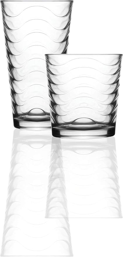 Circleware 12-Piece Set of Highball Tumbler Drinking Glasses and Whiskey Cups, Home & Kitchen Party Glassware for Water, Beer, Juice, Ice Tea, Bar Beverages, 6-15.75 oz & 6-12.5 oz, Pulse