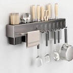 20" Gunmetal Gray Utensil Rack - Space Saving Carbon Steel Wall Organizer with 2 Mounting Types