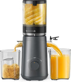 TUUMIIST Cold Press Juicer Machine, 5.3 Inch Extra Large Feed Chute for Whole Fruits, Easy to Clean Slow Juicer, High Yield, BPA Free - Grey
