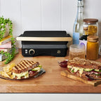 Panini Press Indoor Grill 1 2-in-1200W Non-Stick Removable Plates Sandwich Maker by Drew Barrymoree. (Black Seaseme)