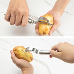 2Pcs Long Handle Large Potato Smasher with Peeler,Mashed Potato Masher,Stainless Steel Masher Kitchen Tool for Bean,Vegetable,Food,Fruit,Salad