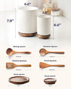 getstar Large Rotating Utensil Holder for Kitchen Counter,7.9"+6" Ceramic Utensils Crocks Set for Countertop Large & Small Utensil Organizer for Spatula Farmhouse Kitchen Decor