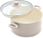 GreenLife 6QT Ceramic Nonstick Stockpot with Glass Straining Lid, PFAS-Free, Dishwasher Safe, Stay-Cool Handles, Oven Safe to 350°F, Wobble-Free Base, Even Heating, Taupe