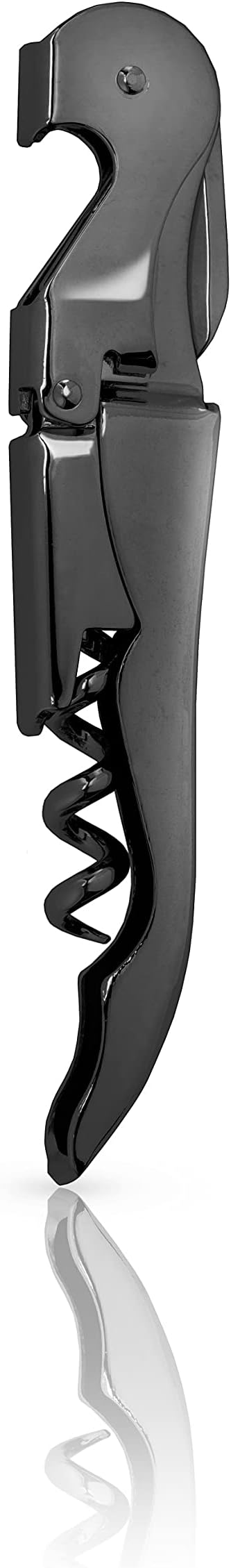 Viski Gunmetal Signature Double Hinged Waiters Corkscrew Wine Opener, Stainless Steel with Built-in Bottle Opener & Foil Cutter for Home Bar, Kitchen, Travel, Gifts for Wine Lovers, Set of 1, Black