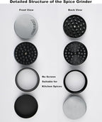 3" Grinder for Kitchen Spices, 3-Piece 4-Part Design, Screen-Free, Durable Zinc Alloy, Silver