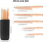 Kitchen Knife Set with Block, 6-Piece Non-stick Stainless Steel Sharp Knives Set for Precision Cutting with Universal Knife Block for Kitchen, Ergonomic Design & Dishwasher Safe, Pink