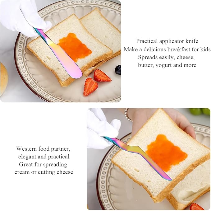 Berglander Rainbow Cheese Knife Set of 5 for All Types of Cheese, Colorful Titanium Plating Cheese Cutter Slicer Ergonomic Design for Confortable Grip and Cut, Butter Spreader Knife